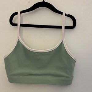 Sage Green Sports Bra with White Trim